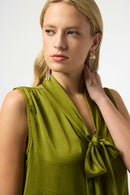 Satin Tie Neck Top - Artichoke