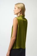 Satin Tie Neck Top - Artichoke