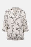 Abstract Face Print Boxy Top - Moonstone/black