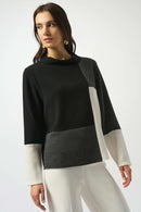 Jacquard Colour-Block Boxy Top - Black/winter White/grey