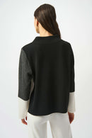 Jacquard Colour-Block Boxy Top - Black/winter White/grey