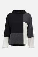 Jacquard Colour-Block Boxy Top - Black/winter White/grey