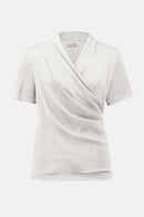 Satin And Silky Knit Wrap Top - Winter White