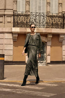 Pleated Satin Long Flared - Avocado