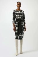 Jacquard Plaid Print Dress - Black/cream
