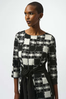 Jacquard Plaid Print Dress - Black/cream