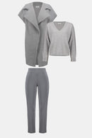 Melange Straight Leg Trousers - Grey Melange