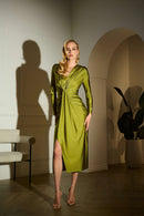 Draped VNeck Sheath Dress - Fern