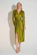 Draped VNeck Sheath Dress - Fern