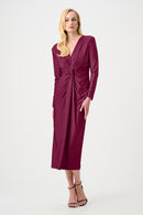 Draped V Neck Sheath Dress - Berry Burst