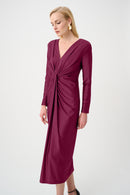 Draped V Neck Sheath Dress - Berry Burst