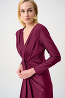 Draped V Neck Sheath Dress - Berry Burst