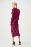 Draped V Neck Sheath Dress - Berry Burst