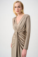 Draped VNeck Sheath Dress - Platinum Grey
