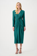 Draped V Neck Sheath Dress - Opulent Green