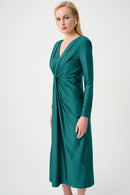 Draped V Neck Sheath Dress - Opulent Green