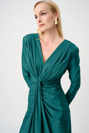 Draped V Neck Sheath Dress - Opulent Green