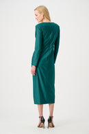 Draped V Neck Sheath Dress - Opulent Green