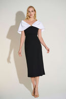 Off-Shoulder Sheath Dress - Black/vanilla