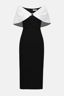 Off-Shoulder Sheath Dress - Black/vanilla