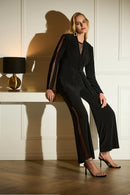 Rhinestone Wide Leg Trousers - Black