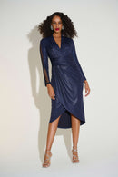 Foiled Knit Wrap Dress - Navy