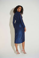 Foiled Knit Wrap Dress - Navy