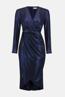 Foiled Knit Wrap Dress - Navy