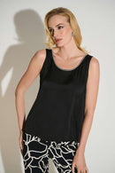 Rhinestone Trim Satin Top - Black