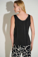 Rhinestone Trim Satin Top - Black