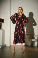 Pleated Chiffon Floral Dress - Black/multi