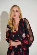 Pleated Chiffon Floral Dress - Black/multi