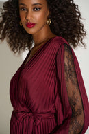 Pleated Satin Fit & Flare Dress - Merlot