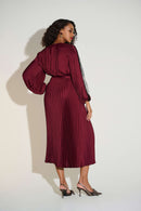 Pleated Satin Fit & Flare Dress - Merlot