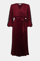 Pleated Satin Fit & Flare Dress - Merlot