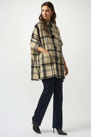 Jacquard Plaid Poncho - Champagne/black