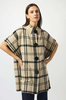 Jacquard Plaid Poncho - Champagne/black