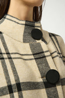 Jacquard Plaid Poncho - Champagne/black