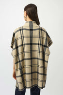 Jacquard Plaid Poncho - Champagne/black