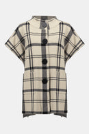 Jacquard Plaid Poncho - Champagne/black