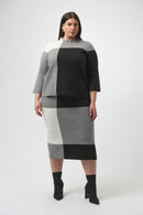 Jacquard Colour Block Skirt - Black/grey/vanilla