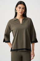 Sweater Colour Block Top - Avocado/black