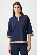 Sweater Colour Block Top - Indigo/camel