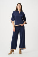 Sweater Colour Block Top - Indigo/camel