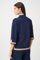 Sweater Colour Block Top - Indigo/camel