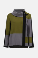 Jacquard Colour Block Jumper - Black/artichoke/grey