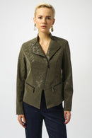 Foiled Faux Suede Jacket - Avocado