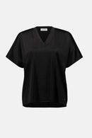 Rib Trim Satin Boxy Top - Black