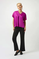 Rib Trim Satin Boxy Top - Cosmos