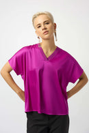 Rib Trim Satin Boxy Top - Cosmos